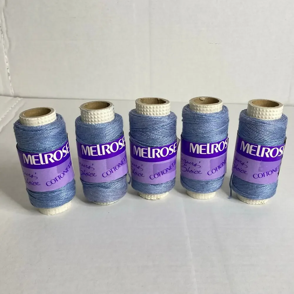 Melrose Cottonette Yarn Spool Lot of 5 Blue Cotton Rayon Vintage Discontinued